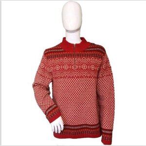 Vtg L.L. Bean 100% Lambs Wool Fair Isle 1/4 Zip Mock Neck Sweater